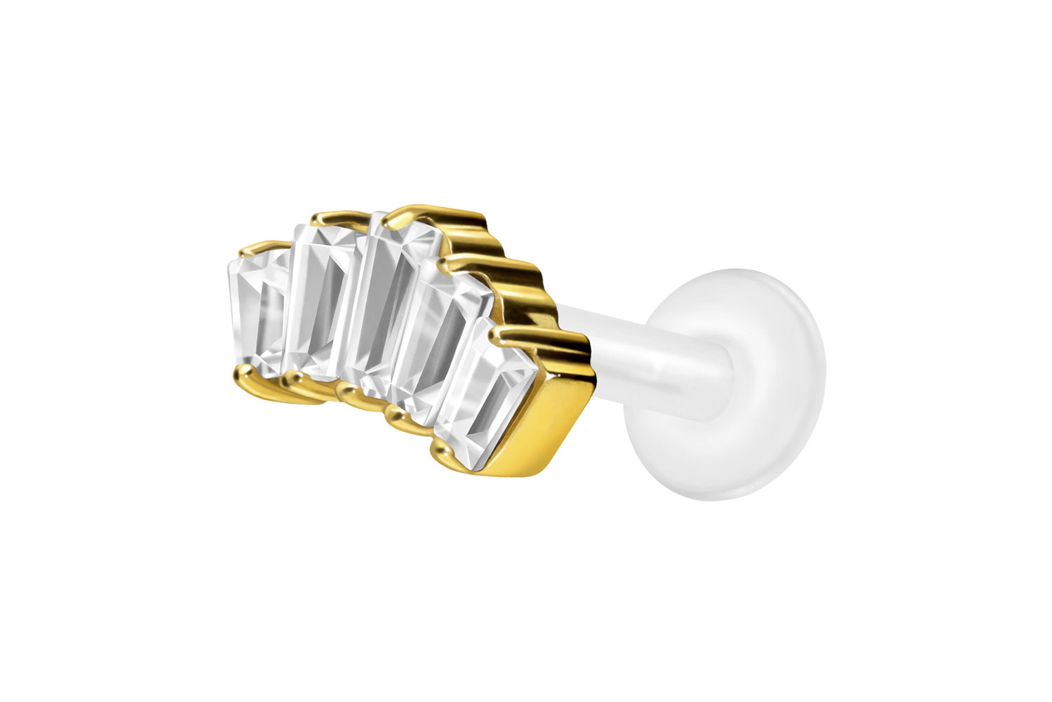 PTFE Labret mit Innengewinde + Titan-Aufsatz 5 EINGEFASSTE KRISTALLRECHTECKE